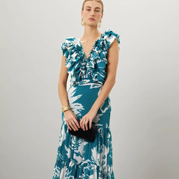 Andres Otalora | Dresses | Andres Otalora Pueblo Magico Teal And White Abstract Floral Ruffle Maxi Dress | Poshmark Andres Otalora | Dresses | Andres Otalora Pueblo Magico Teal And White Abstract Floral Ruffle Maxi Dress | Poshmark